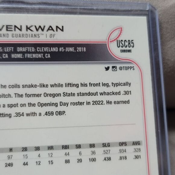 2022 Topps Chrome Steven Kwan rookie card USC85  - Cleveland Guardians RC - Picture 7 of 9